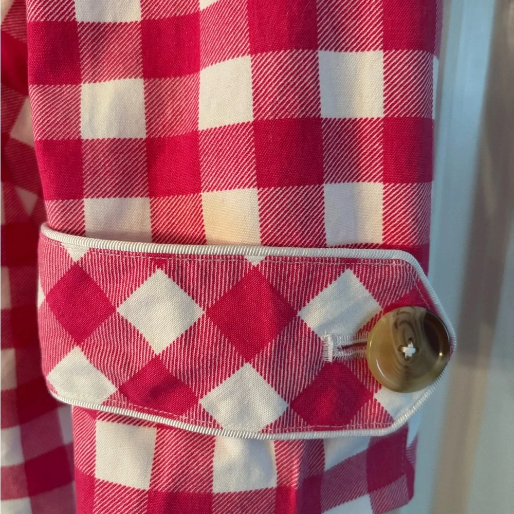 Isaac Mizrahi Live Pink and White Gingham Car Coat Trench - Picture 3 of 13